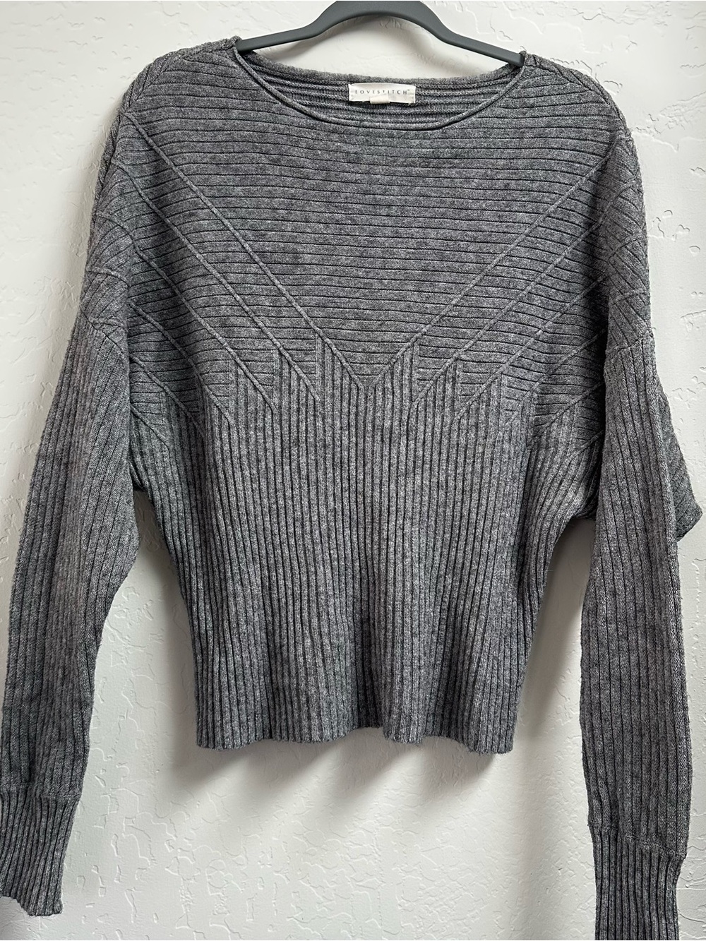 lovestitch Gray Ribbed Chevron Crewneck Sweater
